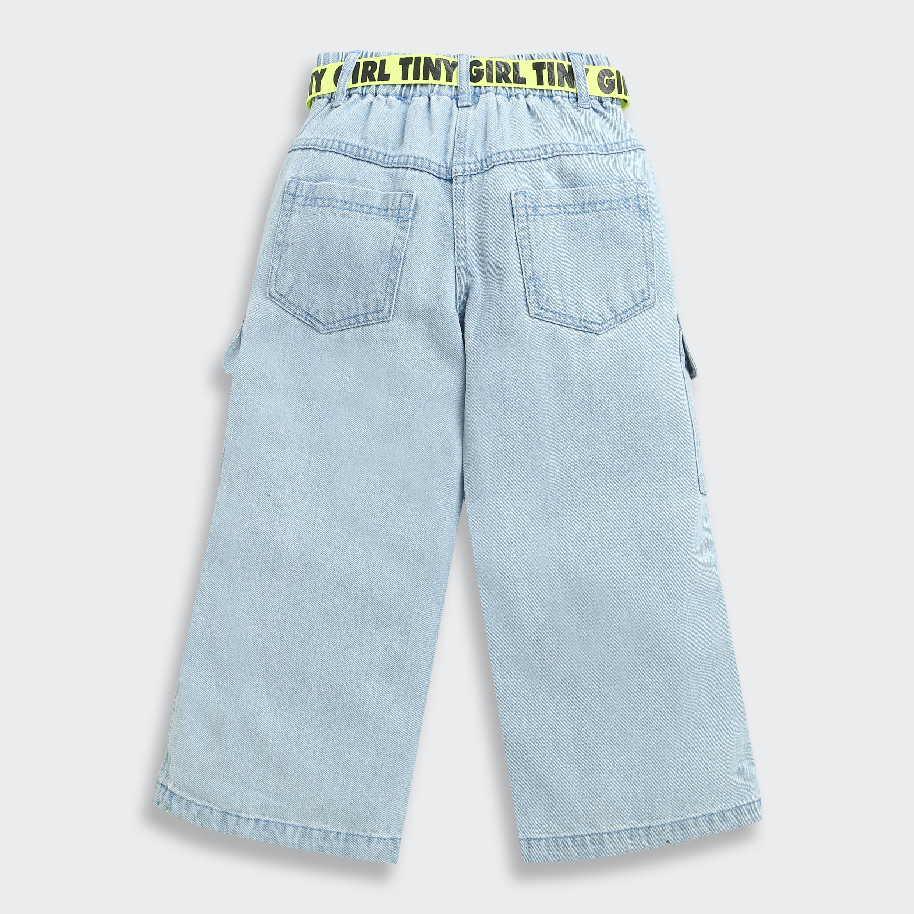 Neon Belt & Pocket Flap Cargo Denim Pants 1632