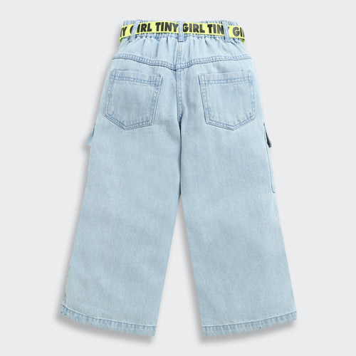 Neon Belt & Pocket Flap Cargo Denim Pants 1632