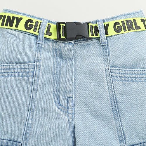 Neon Belt & Pocket Flap Cargo Denim Pants 1632