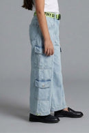 Neon Belt & Pocket Flap Cargo Denim Pants 1632