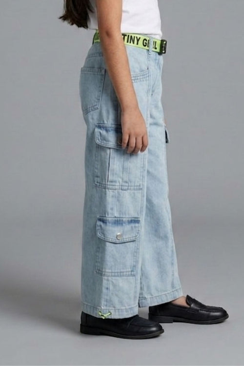Neon Belt & Pocket Flap Cargo Denim Pants 1632