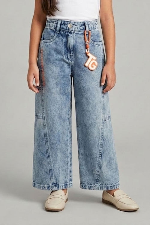 Light Blue Graffiti Print Denim Jeans 1633