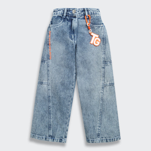 Light Blue Graffiti Print Denim Jeans 1633