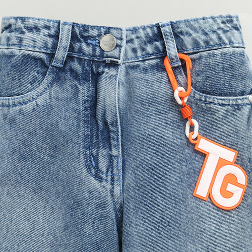 Light Blue Graffiti Print Denim Jeans 1633