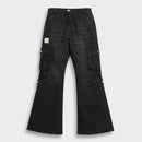 Black Denim Cargo Flared Jeans P1634