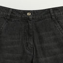 Black Denim Cargo Flared Jeans P1634