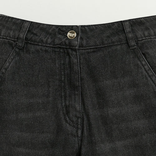 Black Denim Cargo Flared Jeans P1634