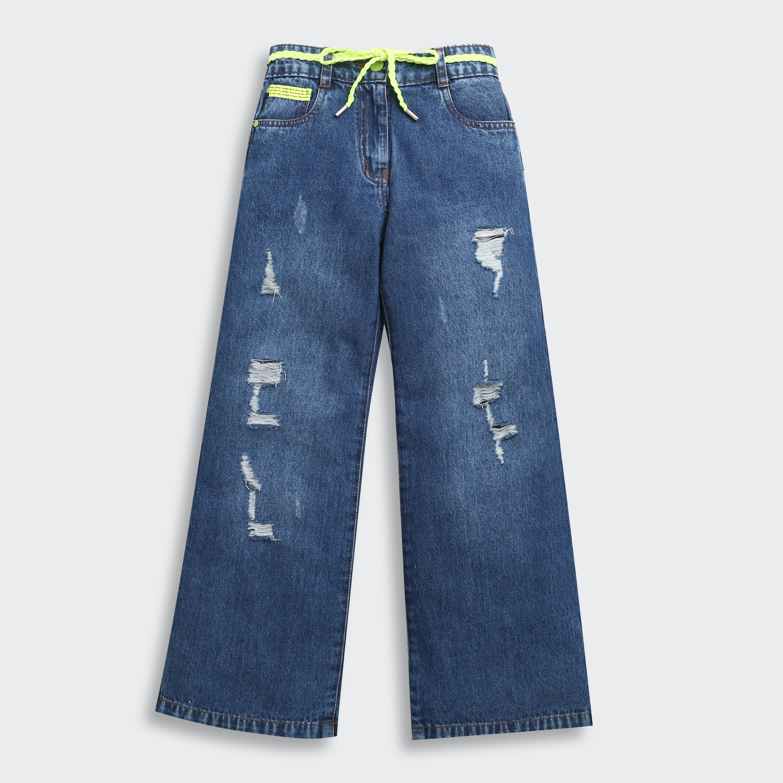 Tiny Girl Denim Woven Distressed Wide Legged Jeans - Blue