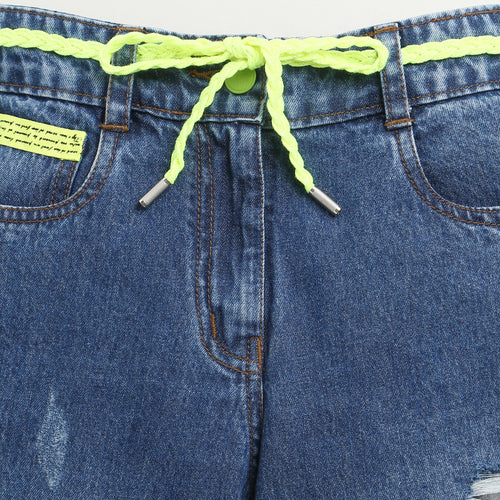 Neon Tie Distressed Wide-Leg Jeans 1639