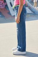 Neon Tie Distressed Wide-Leg Jeans 1639