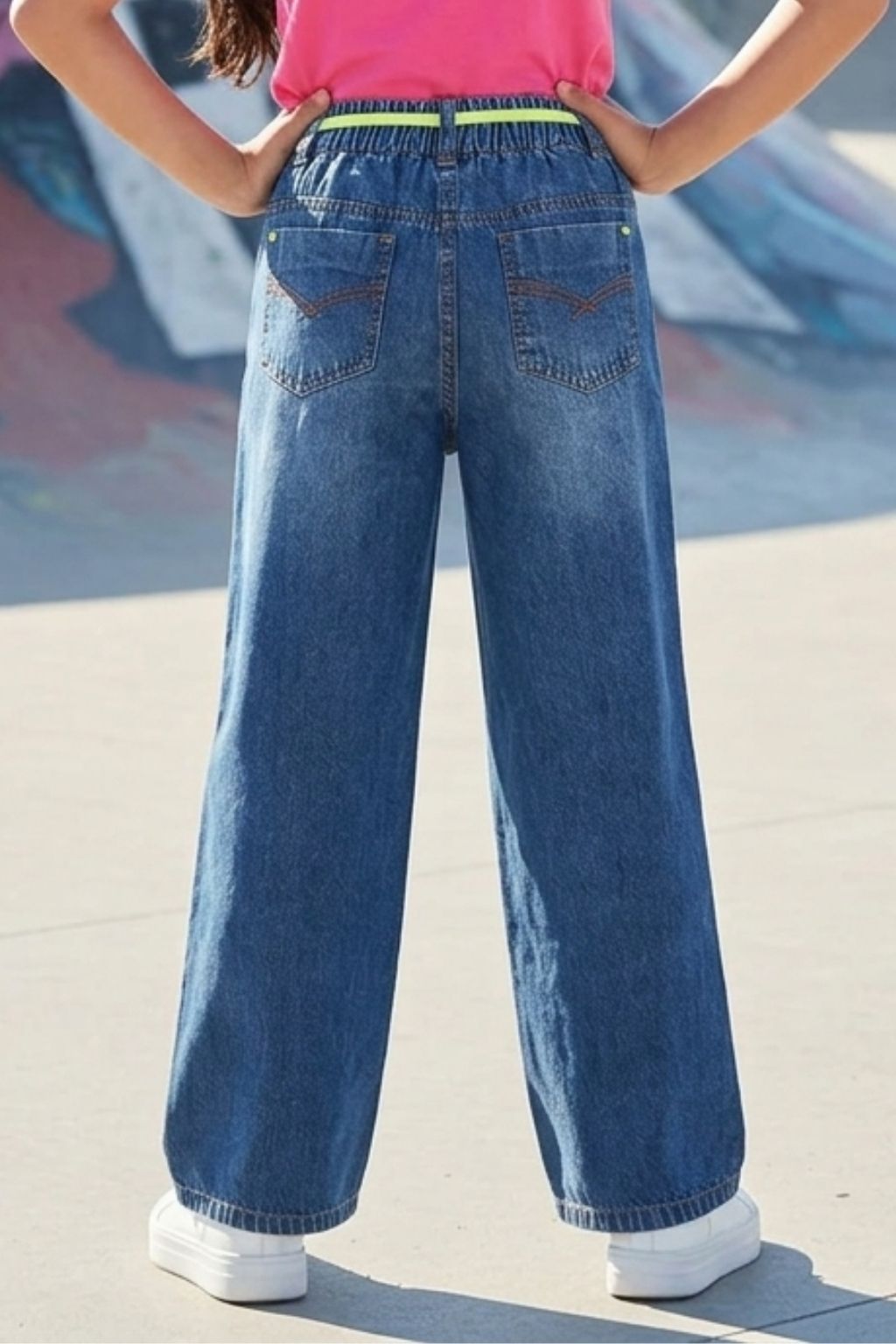 Neon Tie Distressed Wide-Leg Jeans 1639