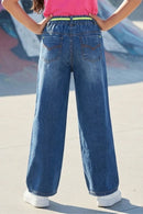 Neon Tie Distressed Wide-Leg Jeans 1639