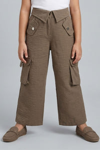 Flap Pockets Brown Wide-Leg Cargo Pants 1649
