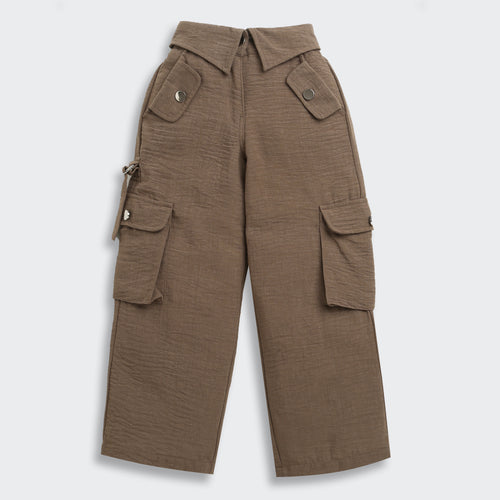 Flap Pockets Brown Wide-Leg Cargo Pants 1649