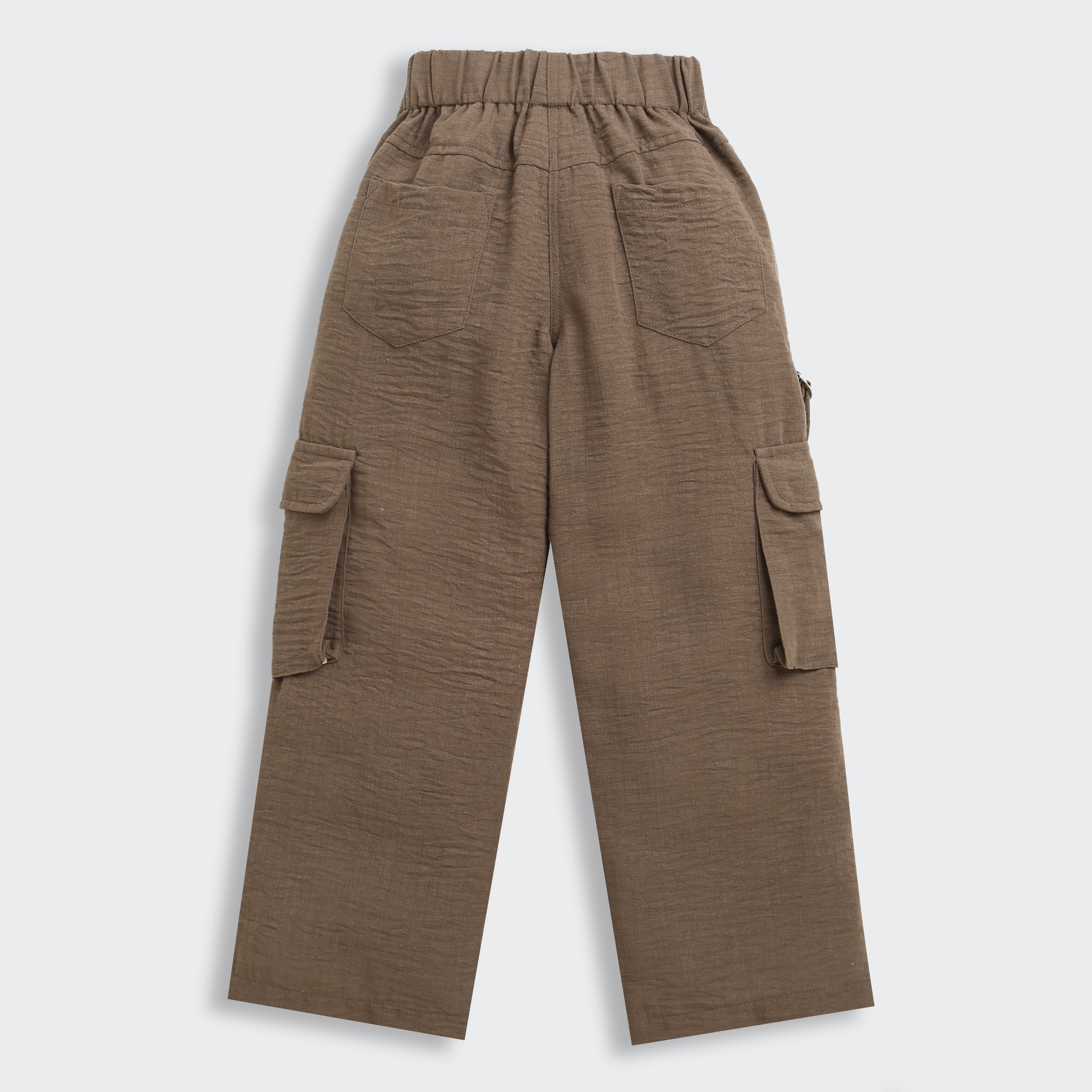 Flap Pockets Brown Wide-Leg Cargo Pants 1649