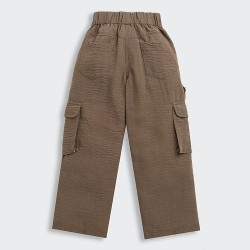 Flap Pockets Brown Wide-Leg Cargo Pants 1649