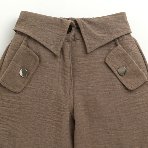 Flap Pockets Brown Wide-Leg Cargo Pants 1649