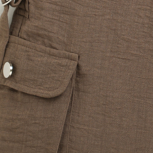 Flap Pockets Brown Wide-Leg Cargo Pants 1649
