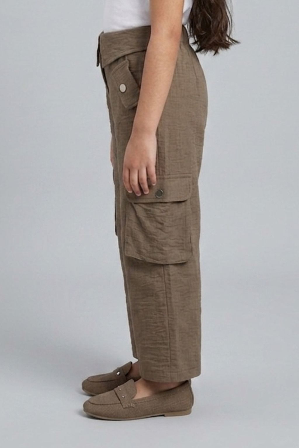 Flap Pockets Brown Wide-Leg Cargo Pants 1649