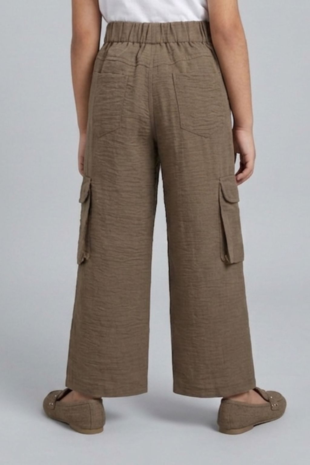 Flap Pockets Brown Wide-Leg Cargo Pants 1649