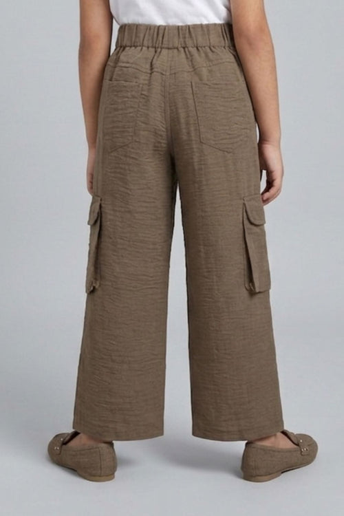 Flap Pockets Brown Wide-Leg Cargo Pants 1649