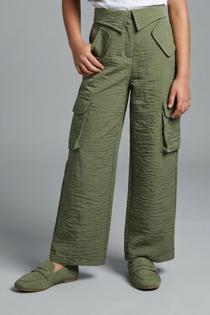 Olive Grove Textured Cargo Pants P1649