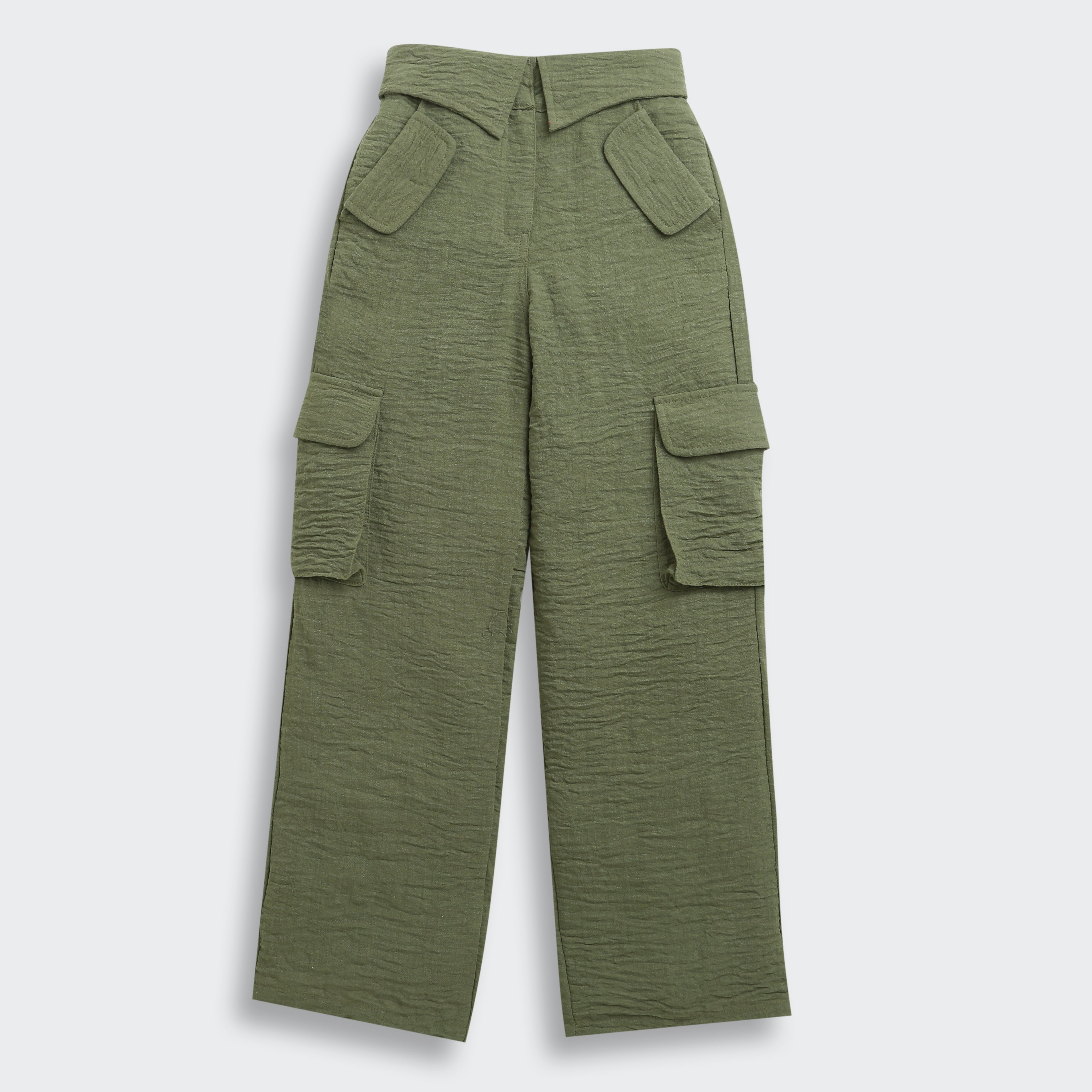 Olive Grove Textured Cargo Pants P1649