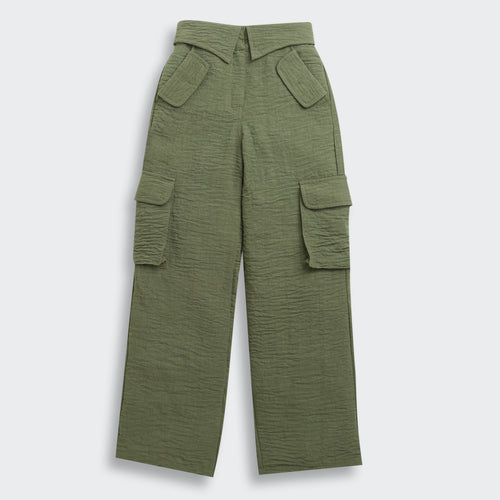 Olive Grove Textured Cargo Pants P1649