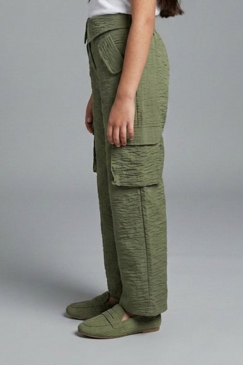 Olive Grove Textured Cargo Pants P1649