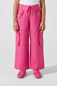 Flap Pockets Hot Pink Wide-Leg Cargo Pants 1649
