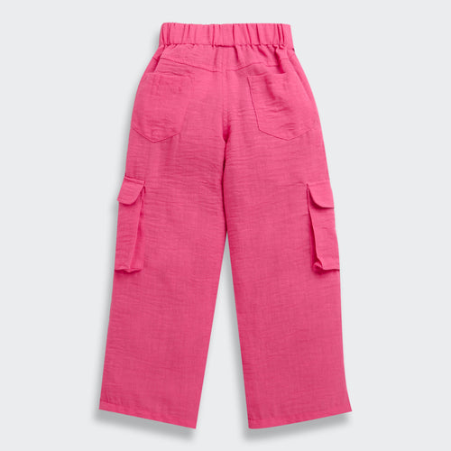 Flap Pockets Hot Pink Wide-Leg Cargo Pants 1649