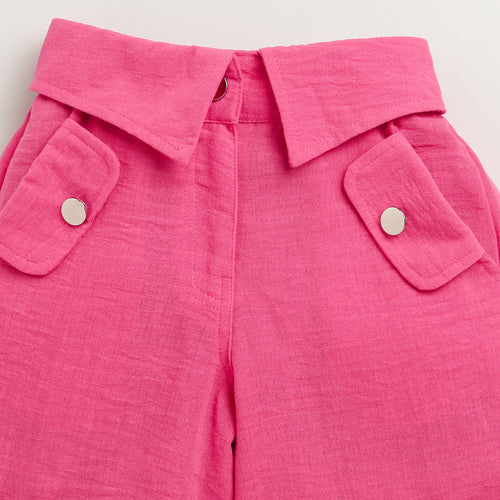 Flap Pockets Hot Pink Wide-Leg Cargo Pants 1649