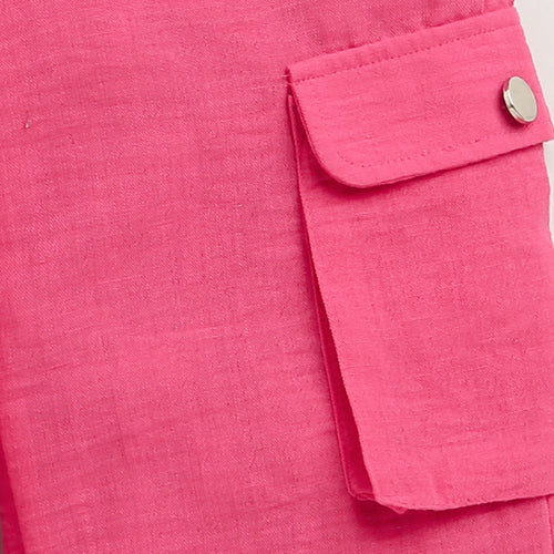 Flap Pockets Hot Pink Wide-Leg Cargo Pants 1649