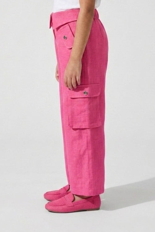 Flap Pockets Hot Pink Wide-Leg Cargo Pants 1649