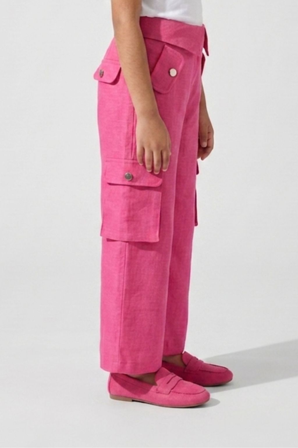 Flap Pockets Hot Pink Wide-Leg Cargo Pants 1649