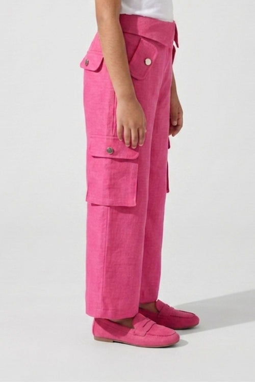 Flap Pockets Hot Pink Wide-Leg Cargo Pants 1649