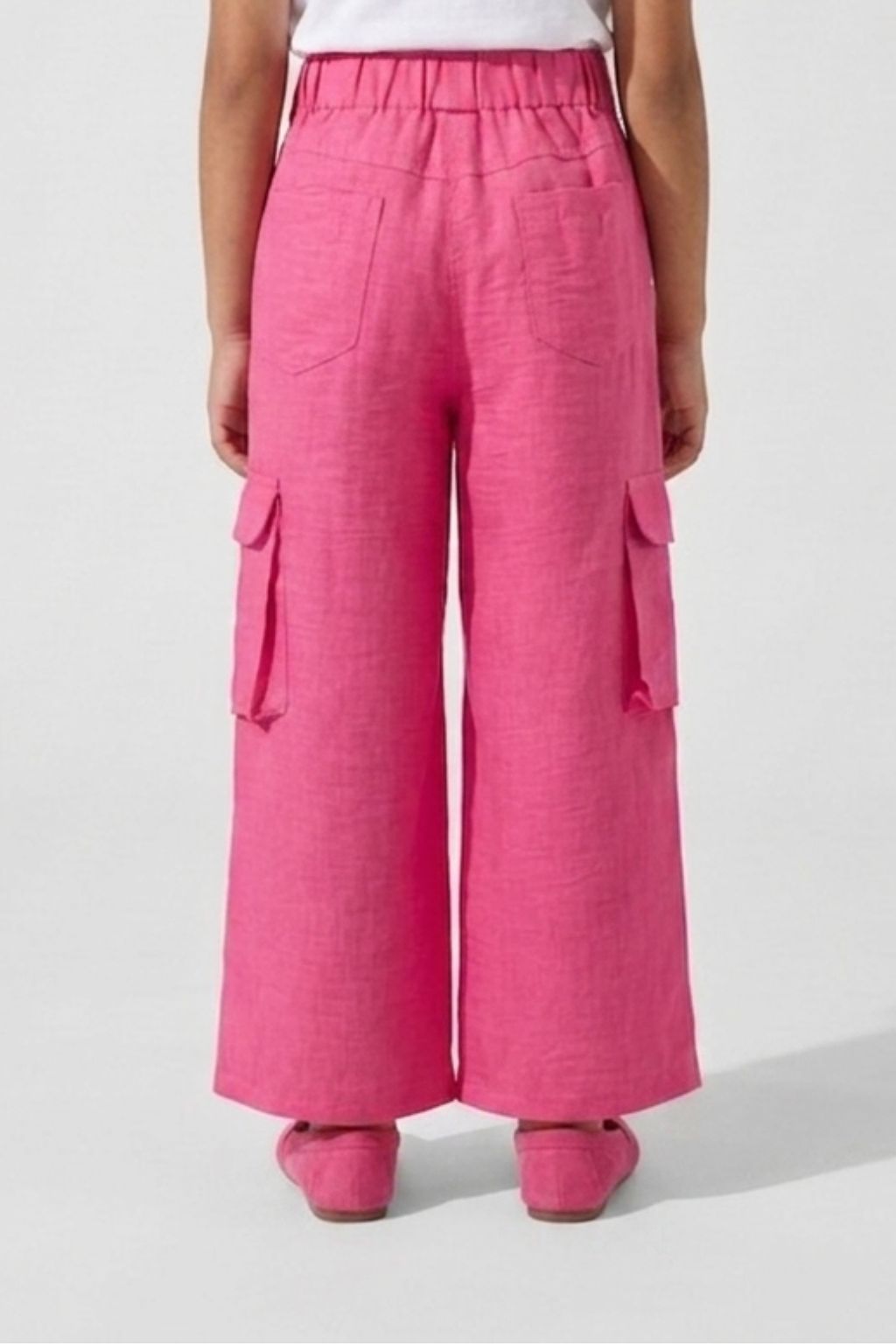 Flap Pockets Hot Pink Wide-Leg Cargo Pants 1649