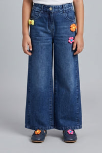 Dark Blue Playful Bloom Wide-Leg Denim Jeans P1671