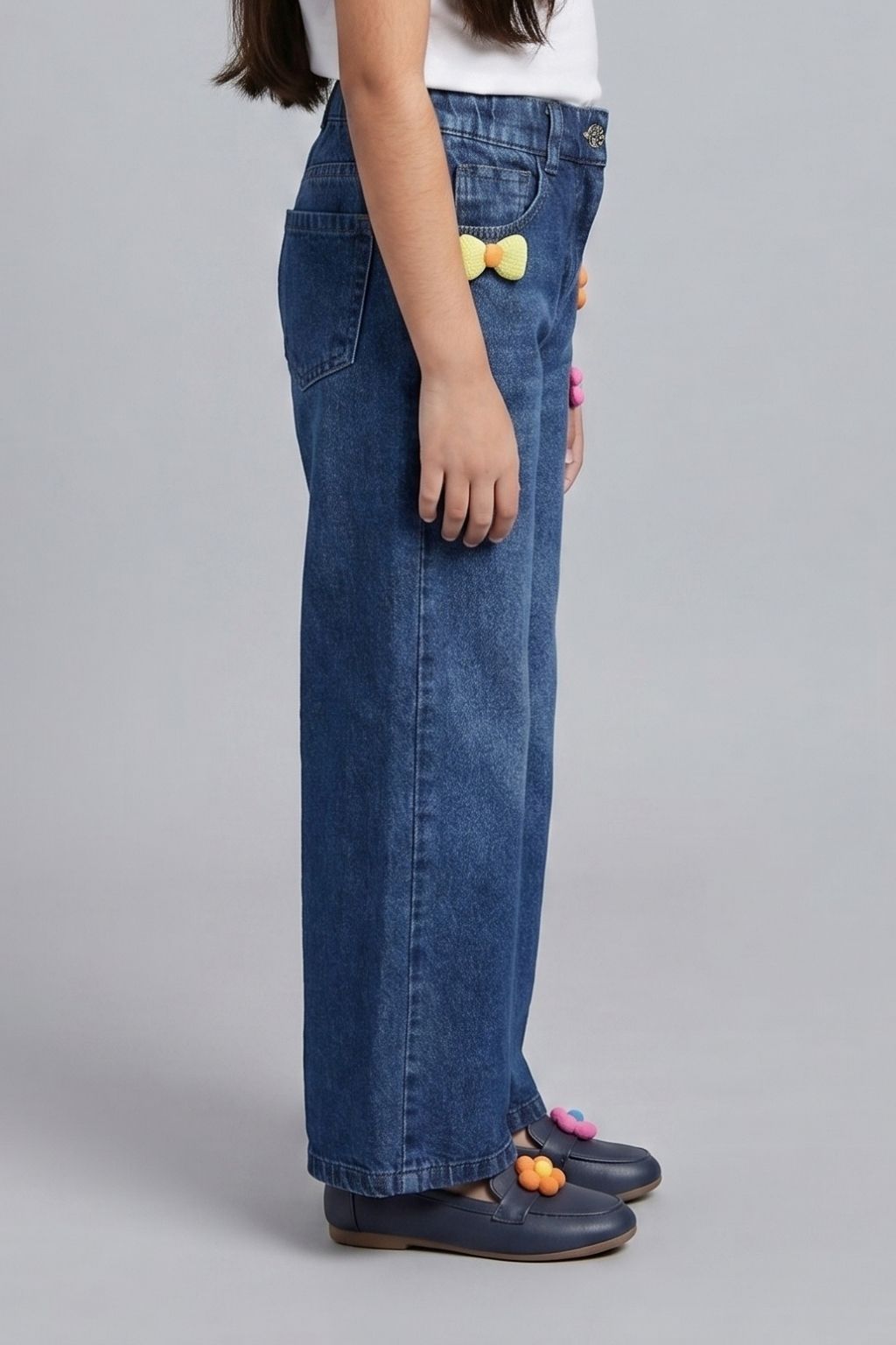 Dark Blue Playful Bloom Wide-Leg Denim Jeans P1671