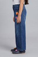 Dark Blue Playful Bloom Wide-Leg Denim Jeans P1671