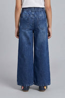 Dark Blue Playful Bloom Wide-Leg Denim Jeans P1671