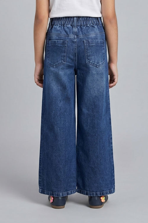 Dark Blue Playful Bloom Wide-Leg Denim Jeans P1671