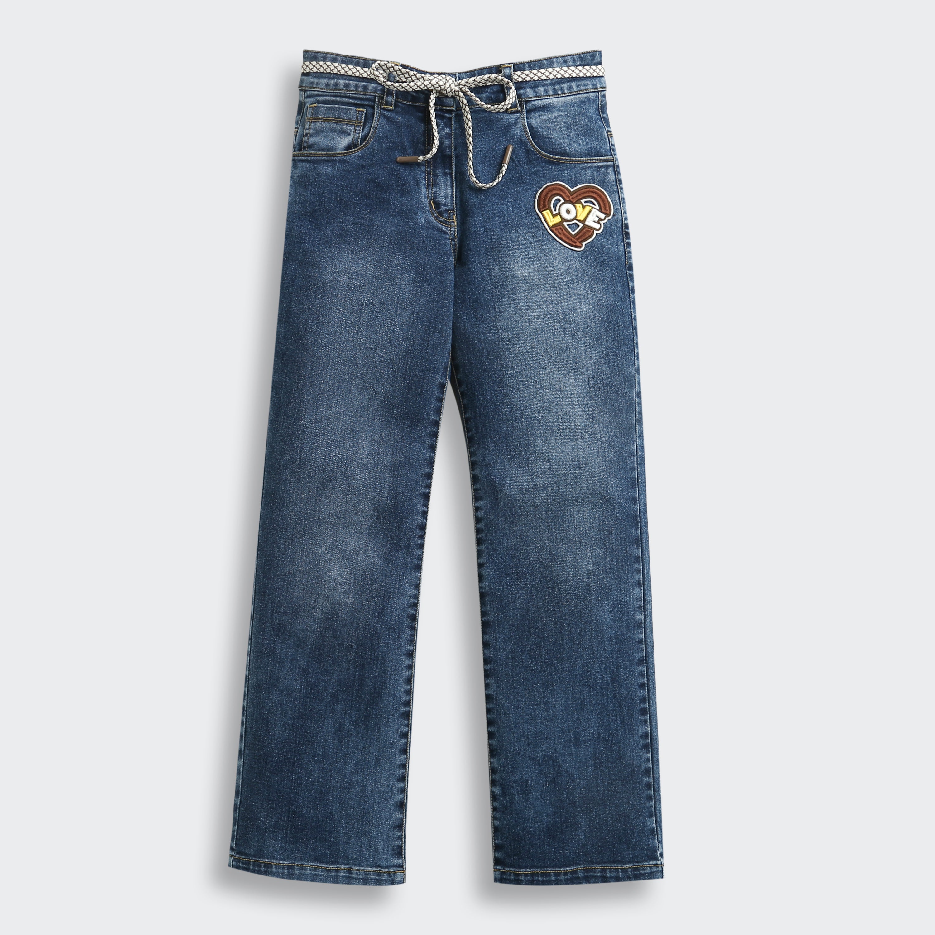 Tiny Girl Dark Blue Denim Jeans with Heart Patch for Girls