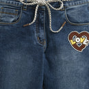 Tiny Girl Dark Blue Denim Jeans with Heart Patch for Girls