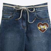 Tiny Girl Dark Blue Denim Jeans with Heart Patch for Girls