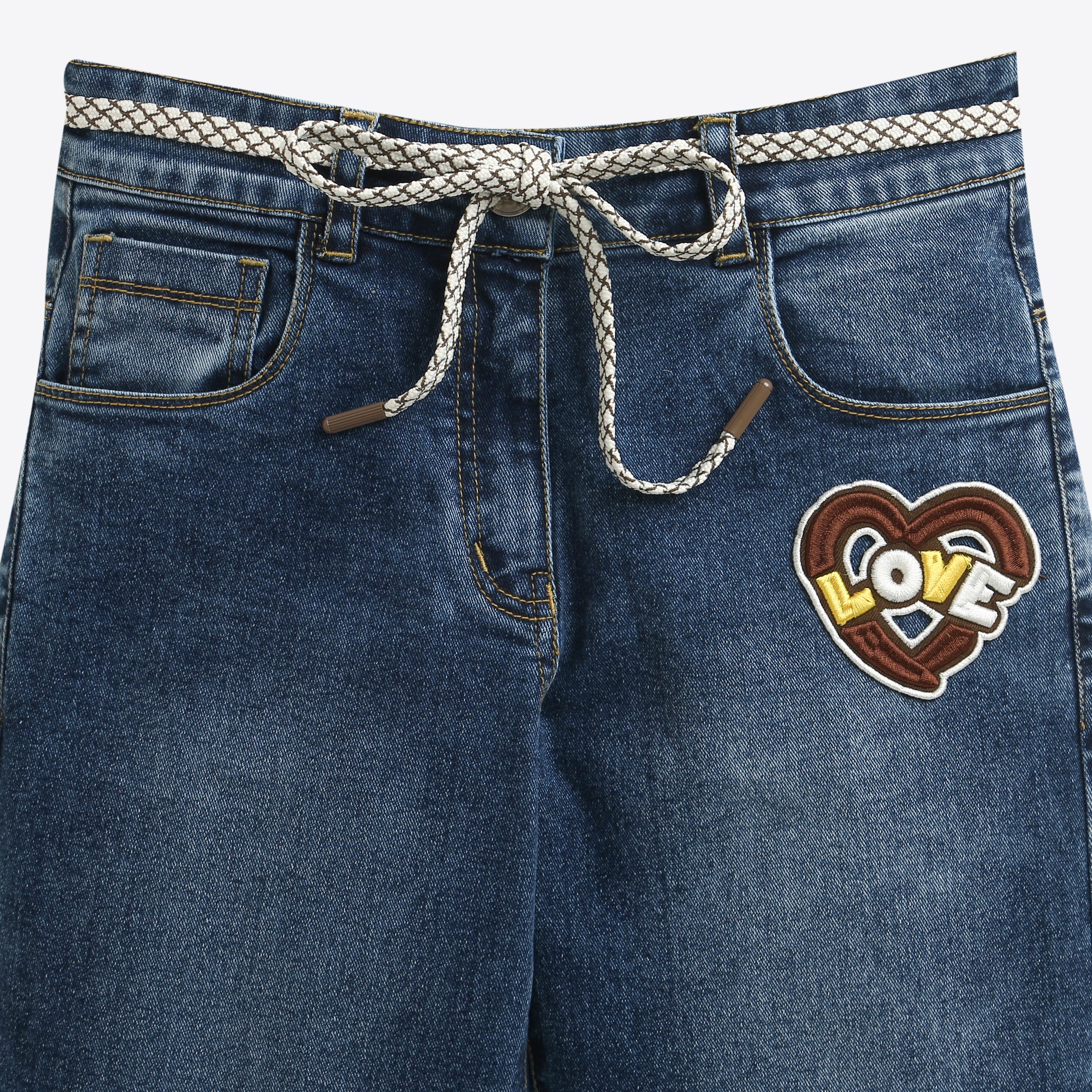 Tiny Girl Dark Blue Denim Jeans with Heart Patch for Girls