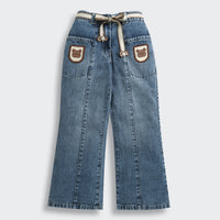 Tiny Girl Light Blue Denim Jeans with Bear Patch for Girls