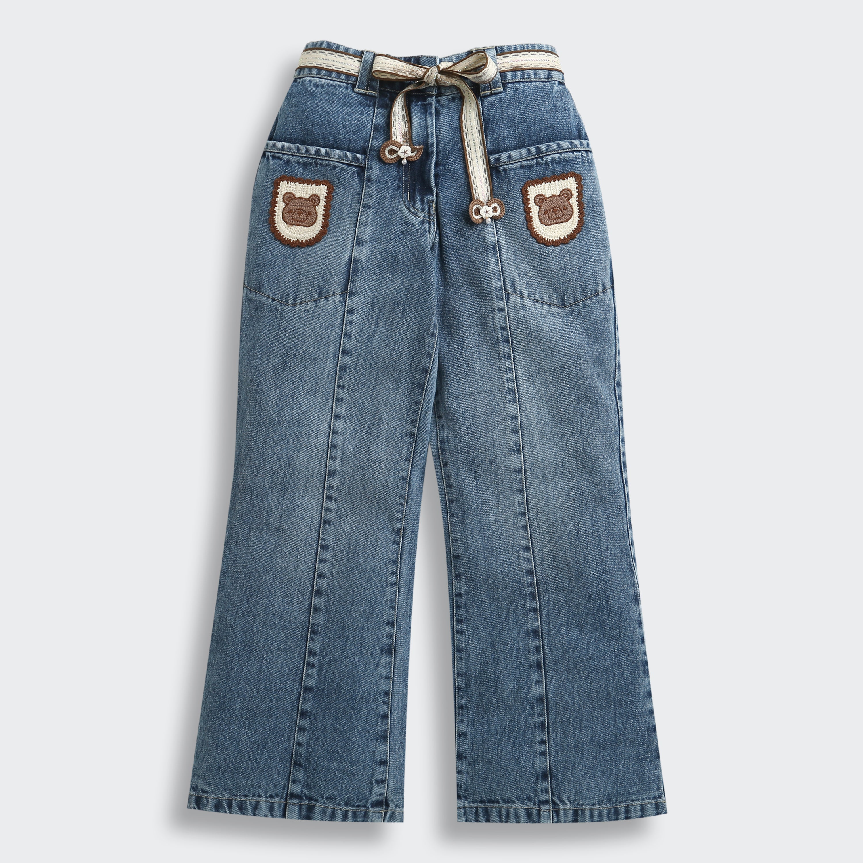 Tiny Girl Light Blue Denim Jeans with Bear Patch for Girls