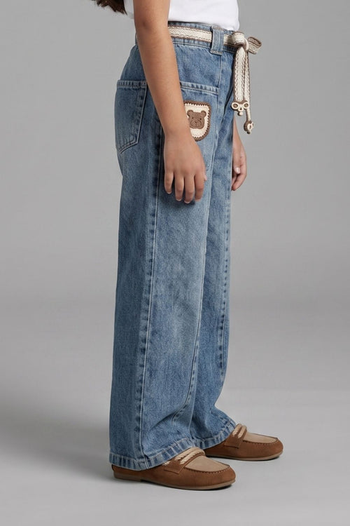 Light Blue Bear Patch Kids Jeans P1687