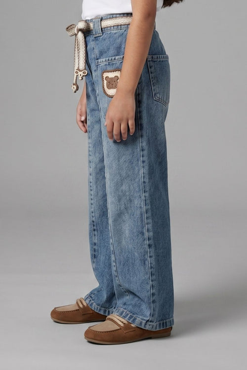 Light Blue Bear Patch Kids Jeans P1687